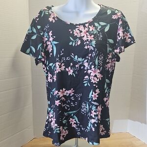 Navy Floral Women's Short Sleeve Pajama Top, Medium.